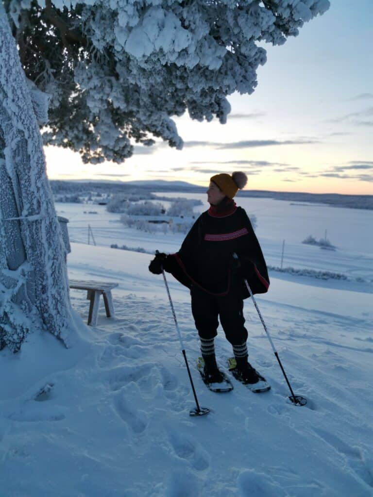 the woman chose snowshoeing as one of her activities Lapland.
