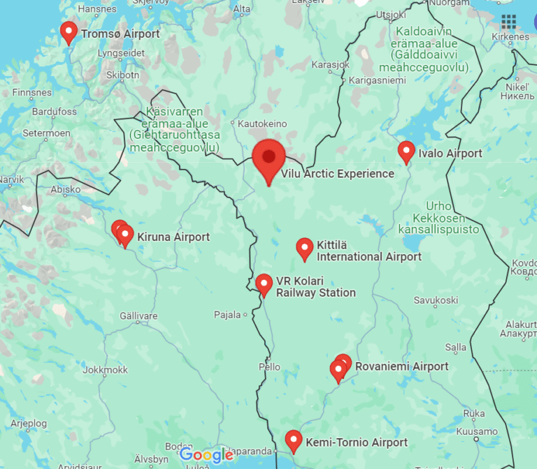 Nearest airports and train stations are marked on the Google maps.